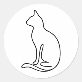 Minimalist Cat Line Art – Black Outline Silhouette Runder Aufkleber