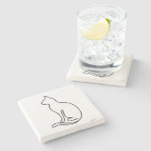 Minimalist Cat Line Art – Black Outline Silhouette Steinuntersetzer (Seitenansicht)