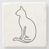 Minimalist Cat Line Art – Black Outline Silhouette Steinuntersetzer (Vorderseite)