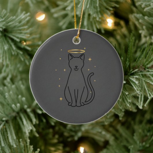 Minimalist Cat Silhouette Christmas Keramik Ornament (Baum)