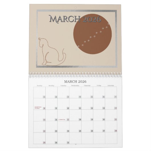 Minimalist Cat -Themed 2026 Desk Calendar Template Kalender (Mär 2026)