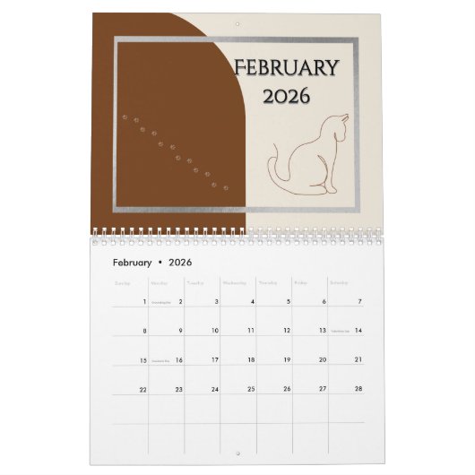 Minimalist Cat-Themed 2026 Desk Calendar Template Kalender (Feb 2026)