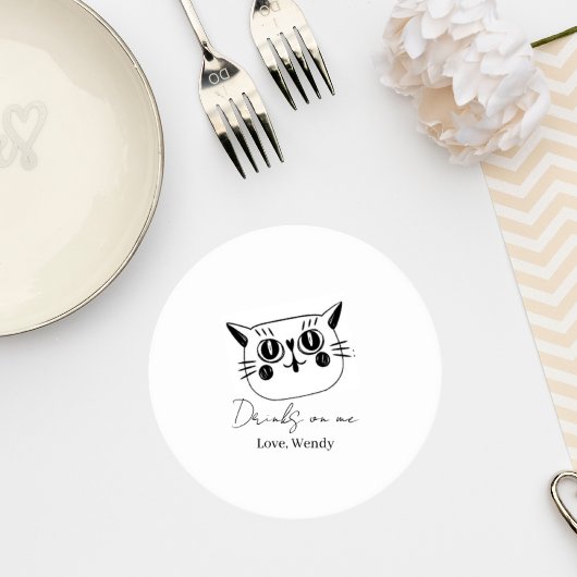 Minimalist Cat Wedding Drink Coaster Runder Pappuntersetzer