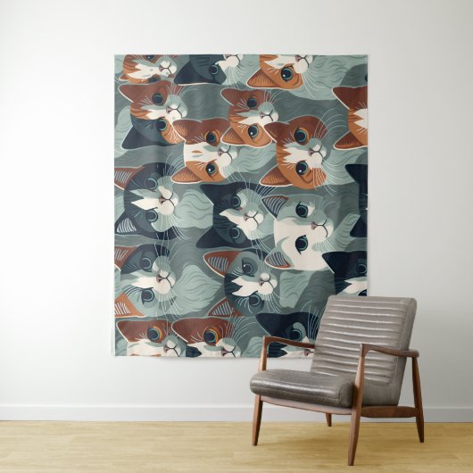 Minimalist Cats Collage Wallpaper Wandteppich (Beispiel)