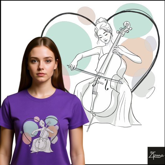 Minimalist Cello Player Pastel Heart Sketch T-Shirt