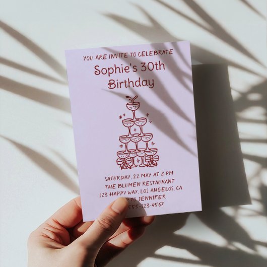 Minimalist Champagne Tower 30th Birthday Party     Einladung