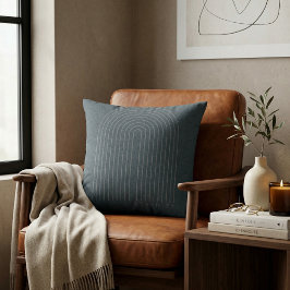 Minimalist Charcoal Blue Arch Line Art Quiet Luxur Kissen