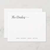 Minimalist Charcoal Dark Gray Family Stationery Mitteilungskarte (Vorne/Hinten)