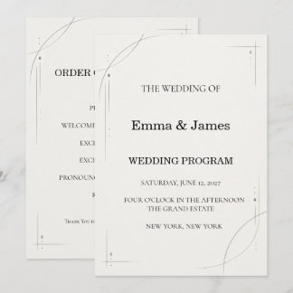Minimalist Charcoal Line Wedding Ceremony Program Programm