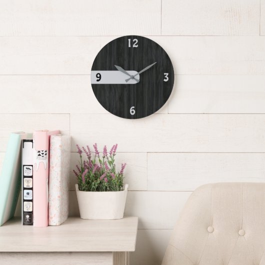 Minimalist Charcoal Wood Grain Wall Clock Große Wanduhr (Lesesaal)