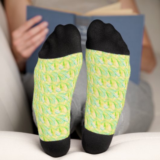 Minimalist Chartreuse Impressionist Blumenmuster Socken (Unterseite)