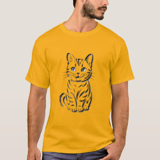 Minimalist Cheerful Cat Simple Line Art T-Shirt
