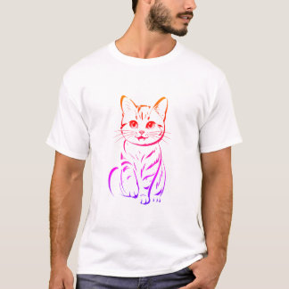 Minimalist Cheerful Cat Simple Line Art T-Shirt