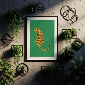 Minimalist Cheetah Illustration Green  Poster