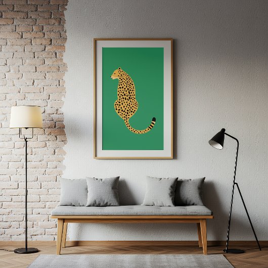 Minimalist Cheetah Illustration Green  Poster