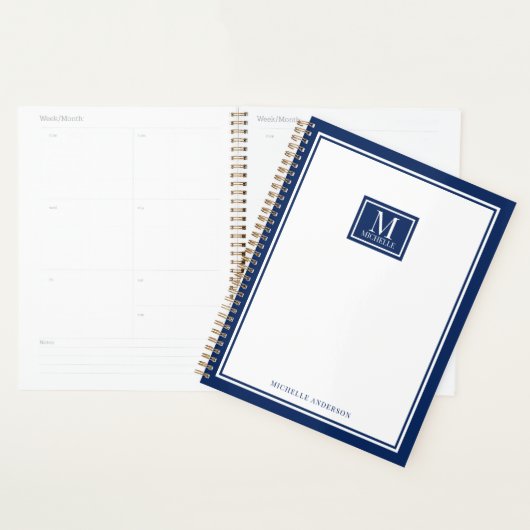 Minimalist Chic 2 Boarder Monogram Name Navy Blue Planer (Anzeige)
