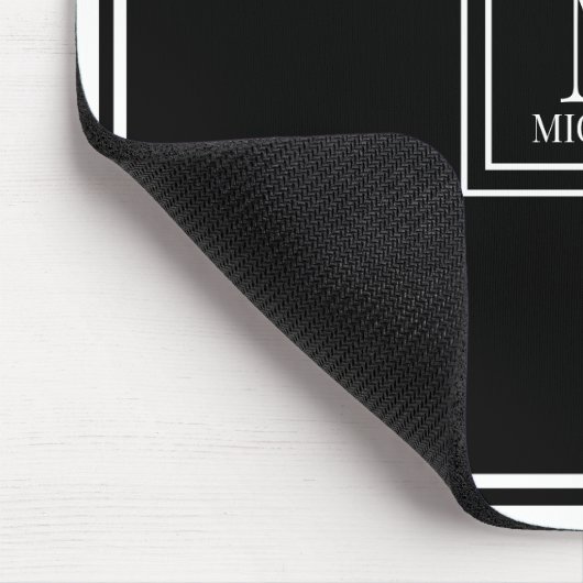 Minimalist Chic Black Monogram Double Boarder Mousepad (Ecke)