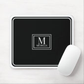 Minimalist Chic Black Monogram Double Boarder Mousepad (Mit Mouse)
