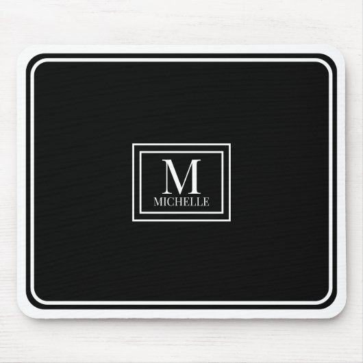 Minimalist Chic Black Monogram Double Boarder Mousepad (Vorne)