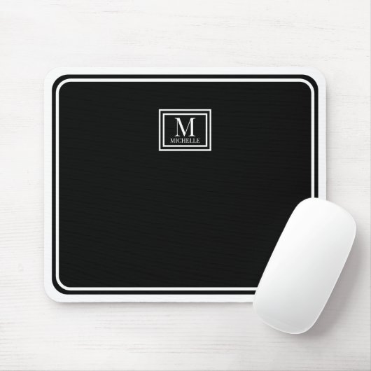 Minimalist Chic Black Monogram Double Boarder Mousepad (Mit Mouse)