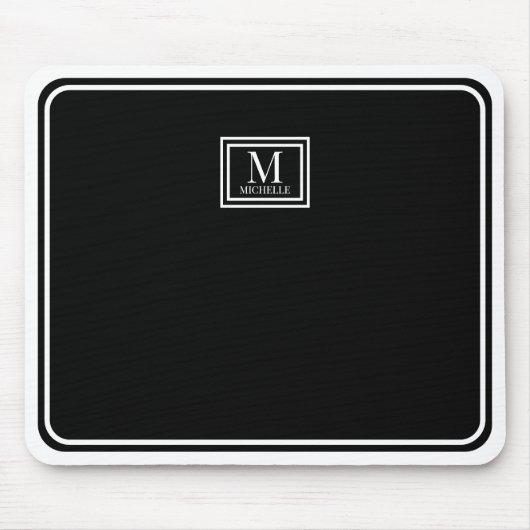 Minimalist Chic Black Monogram Double Boarder Mousepad (Vorne)