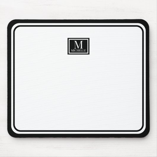 Minimalist Chic Black Monogram Double Boarder Mousepad (Vorne)