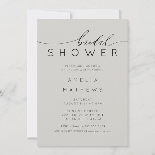 Minimalist Chic Grey Bridal Shower Einladung (Vorderseite)
