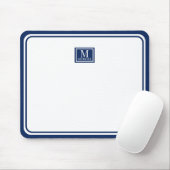 Minimalist Chic Navy Blue Monogram Double Boarder Mousepad (Mit Mouse)
