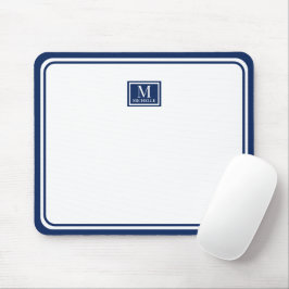Minimalist Chic Navy Blue Monogram Double Boarder Mousepad