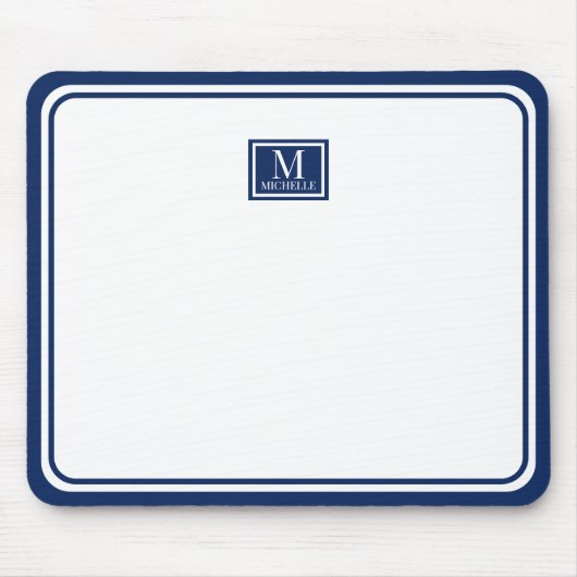 Minimalist Chic Navy Blue Monogram Double Boarder Mousepad (Vorne)