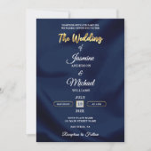 Minimalist Chic Navy & Gold Script Wedding Elegant Einladung (Vorderseite)