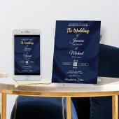 Minimalist Chic Navy & Gold Script Wedding Elegant Einladung