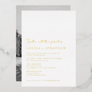 Minimalist Chic Script Foto Hochzeit Elegant Gold Folieneinladung