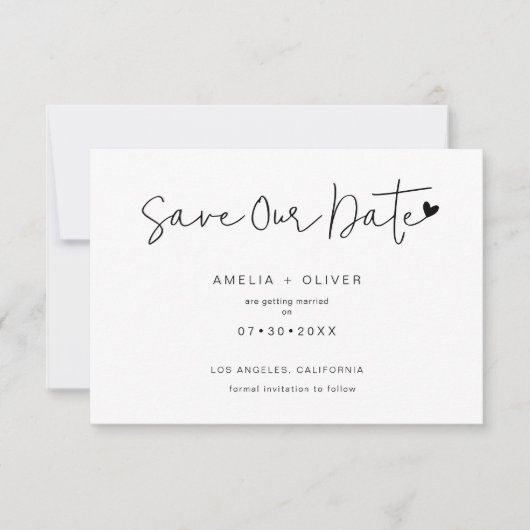 Minimalist Chic Script Heart Modern Wedding Save The Date (Vorderseite)