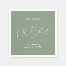 Minimalist Chic Script Sage Green Oh Baby Shower Serviette