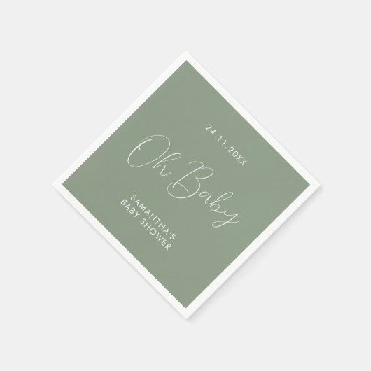 Minimalist Chic Script Sage Green Oh Baby Shower Serviette (Ecke)