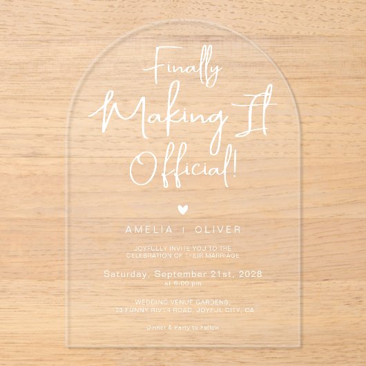 Minimalist Chic Script Typography Arch Wedding Acryleinladungen (Vorderseite)