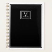 Minimalist Chic Two Boarder Monogram Name Black   Planer (Vorderseite)