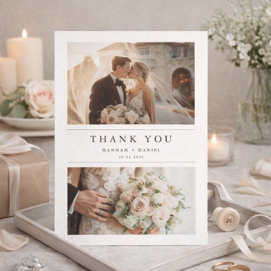 Minimalist Chic Two Photo Wedding Thank You Card Dankeskarte