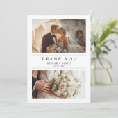 Minimalist Chic Two Photo Wedding Thank You Card Dankeskarte (Stehend Vorderseite)