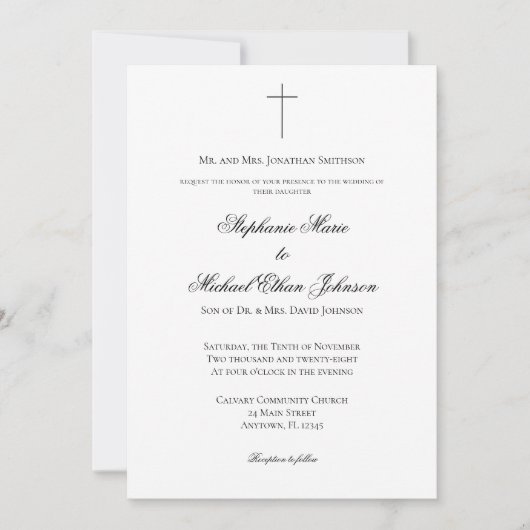 MINIMALIST Christian Cross Formal Church Wedding Einladung (Vorderseite)