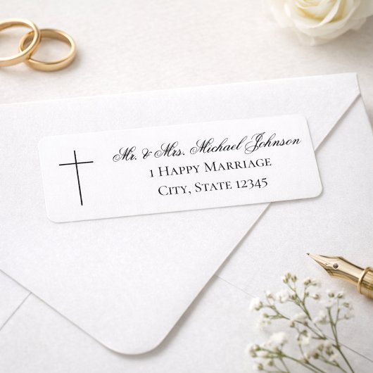MINIMALIST Christian Cross Wedding Return Address