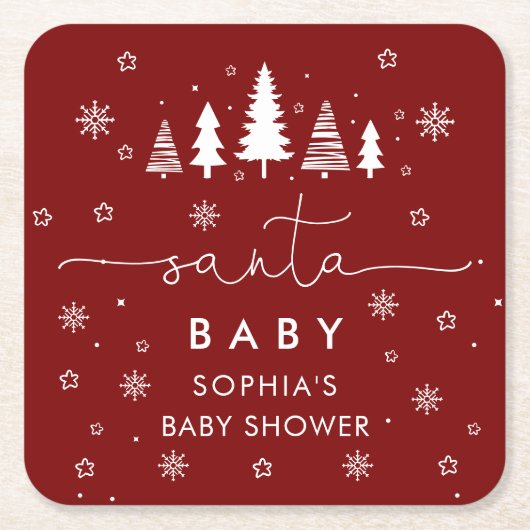Minimalist Christmas Baby Shower Red Rechteckiger Pappuntersetzer (Vorderseite)