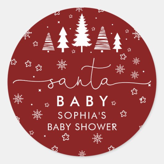 Minimalist Christmas Baby Shower Red Runder Aufkleber (Vorderseite)