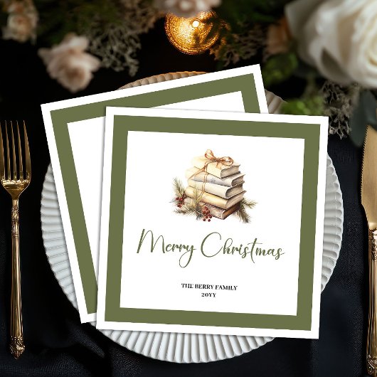Minimalist Christmas Books Napkins Custom Family  Serviette