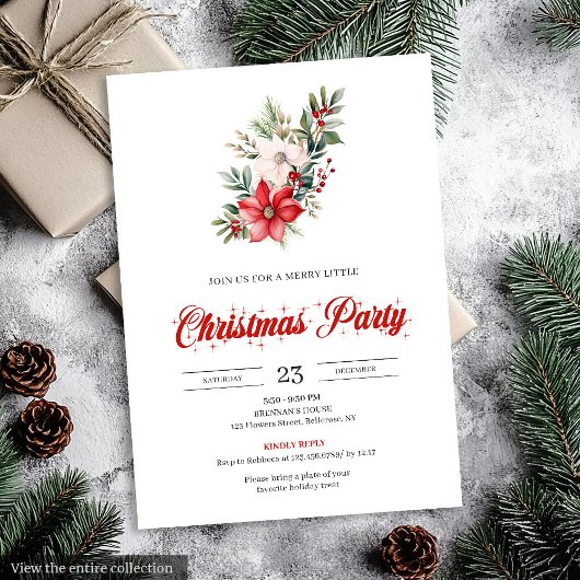 Minimalist Christmas Bouquet Red White Invitation Einladung