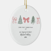 Minimalist Christmas Bow & Tree First Christmas Ho Keramik Ornament (Rechts)