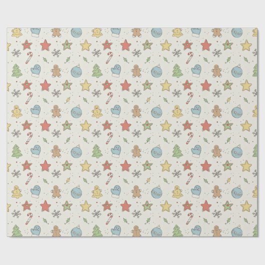 Minimalist Christmas Cookie Doodles Geschenkpapier (Flach)