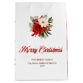Minimalist Christmas Flowers Custom Name Gift Bag Mittlere Geschenktüte (Vorderseite)