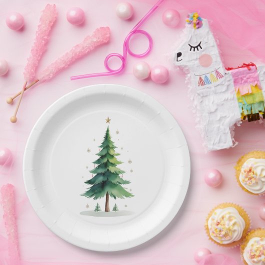 Minimalist Christmas Pine Tree Plate – Holiday Din Pappteller (Party)